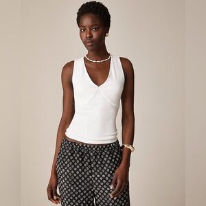 NWT J. Crew White Stretch Cotton-Blend V-Neck Top, Sizes S & M